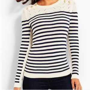 EUC Talbots CREAM AND NAVY Striped Sweater